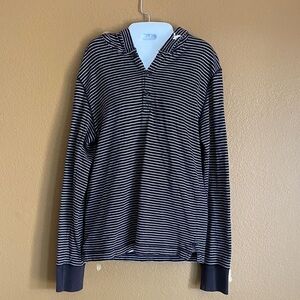 American Eagle Outfitters Striped Hooded Long Sleeve Top - Black & White |